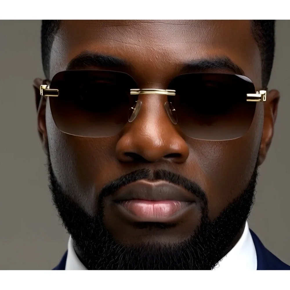 Luxury Rimless Gradient Square Sunglasses Gold Trim Men's Fashion‎ Eyewear Chic